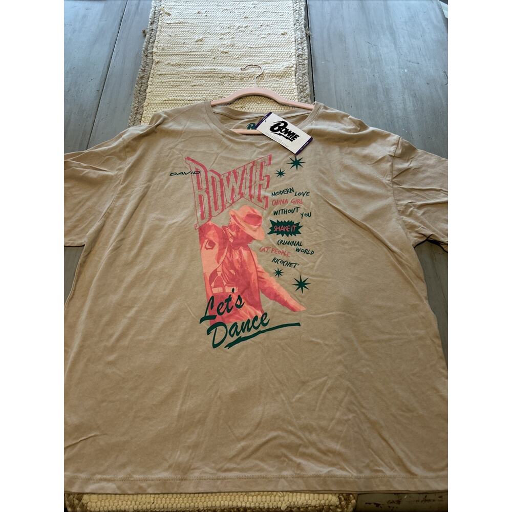 NWT David Bowie Tan Pink Green Graphic T Shirt Women’s Sz XXL Lets Dance